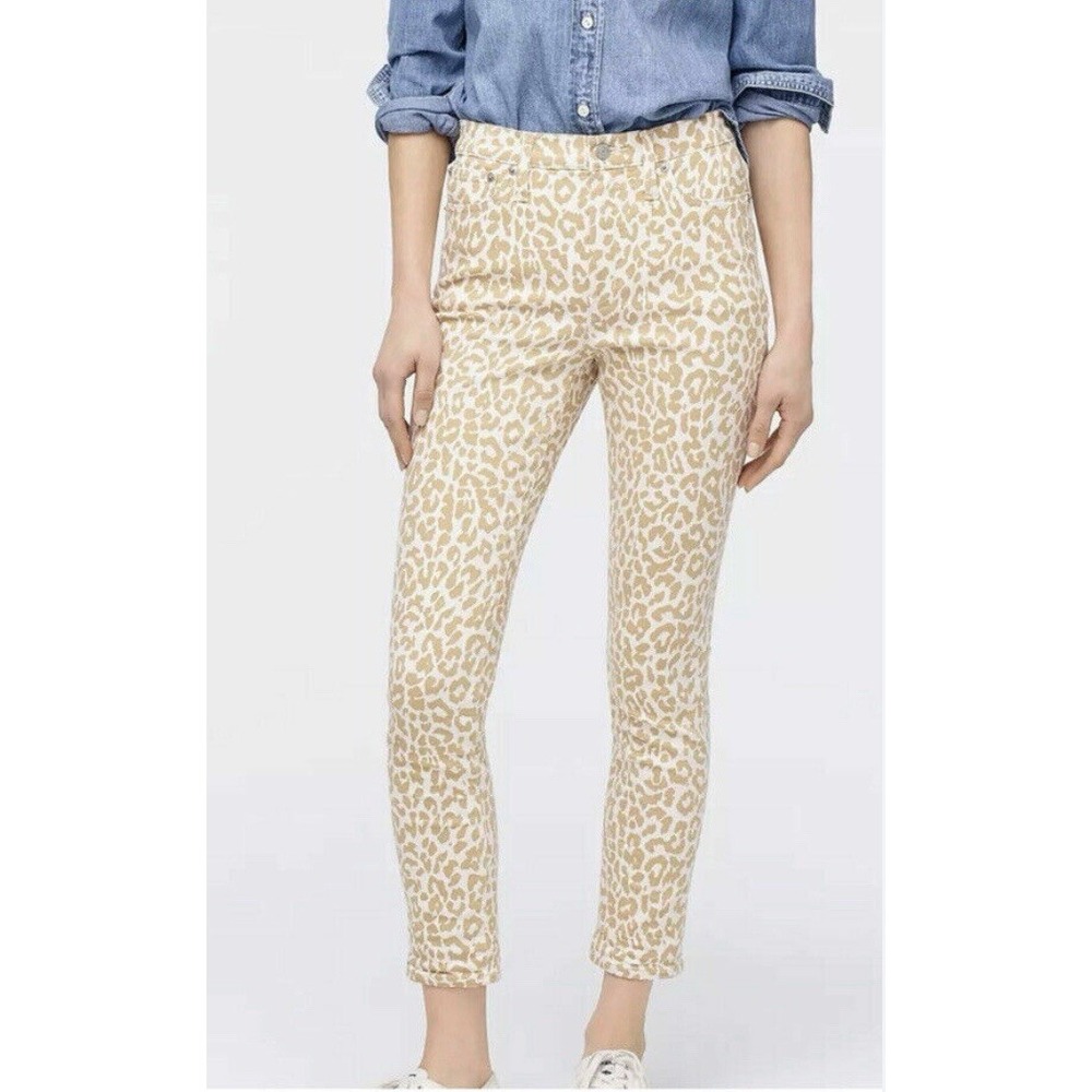 J CREW Leopard Print Pants Womens 26 Tan Toothpick‎ 10" Animal High Rise Jeans